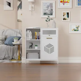 White Tilt-Out Trash Cabinet: Adjustable Shelf, Free-Standing for Kitchen/Bathroom - Recycling/Laundry Basket Storage..