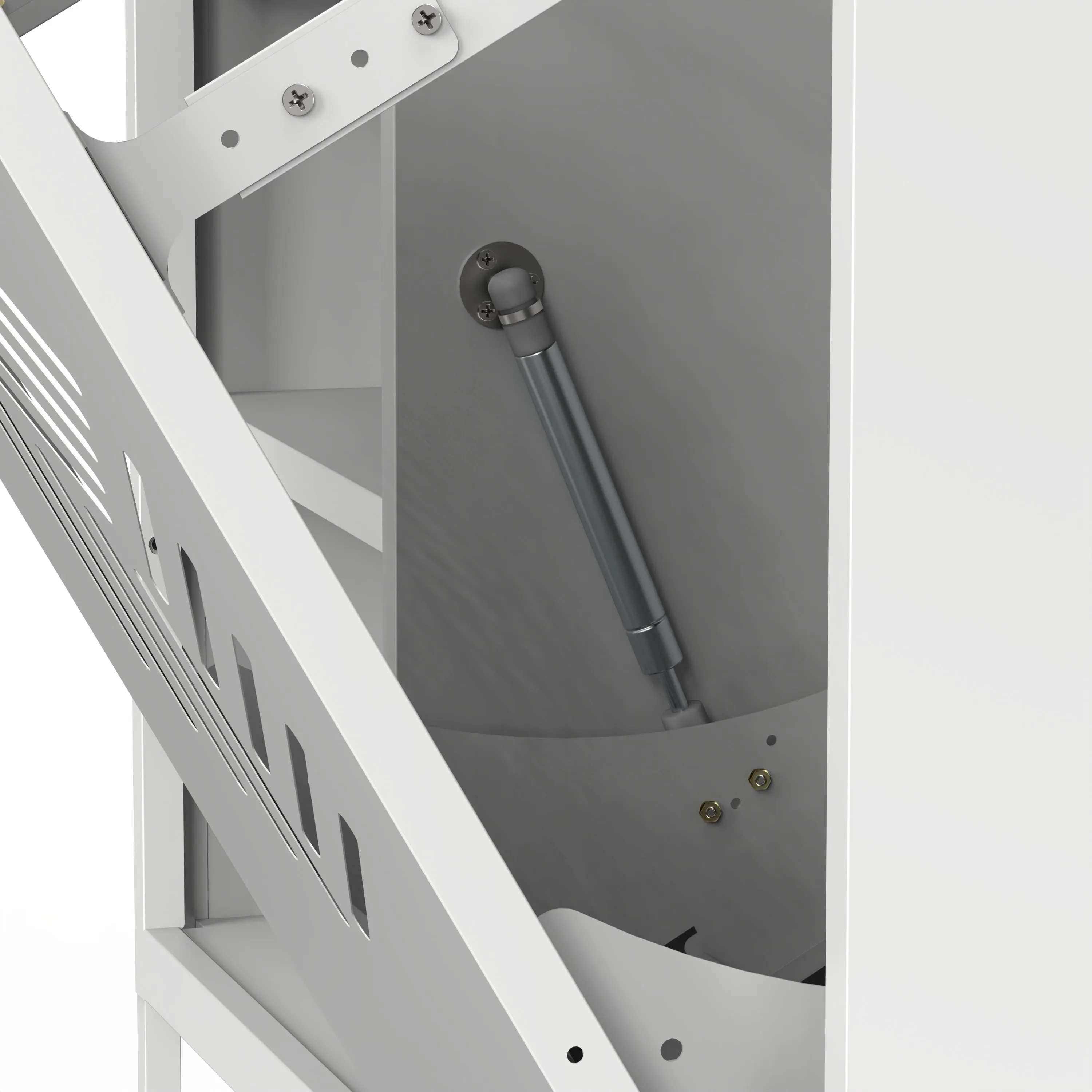 White Tilt-Out Trash Cabinet: Adjustable Shelf, Free-Standing for Kitchen/Bathroom - Recycling/Laundry Basket Storage..