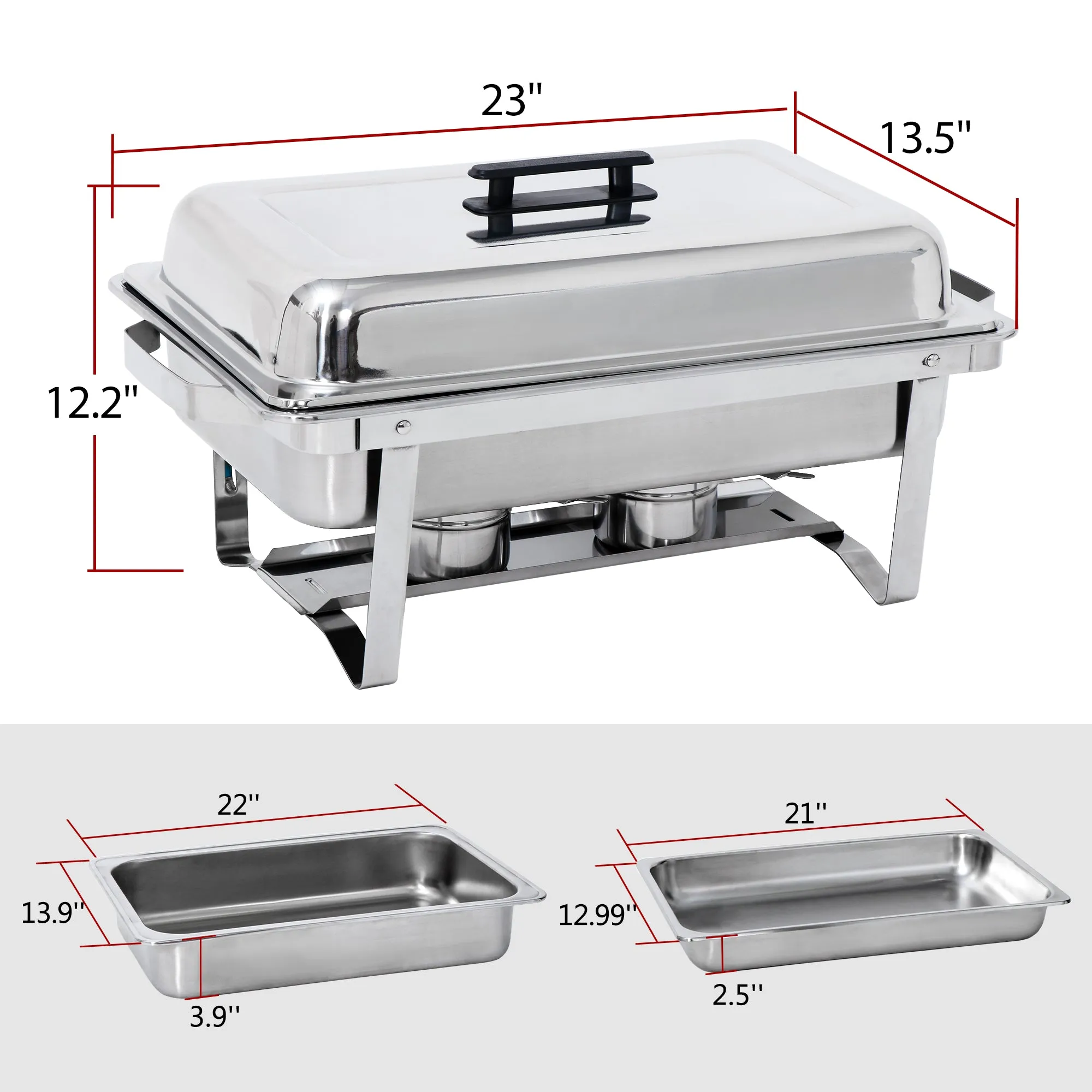 ZENY™ Newest 2 Pack 8QT Food Warmer, Stainless Steel Full Size Chafer Dish for Parties